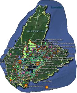 Map of the Ocean Tracking Network's Bras d'Or Array in Cape Breton